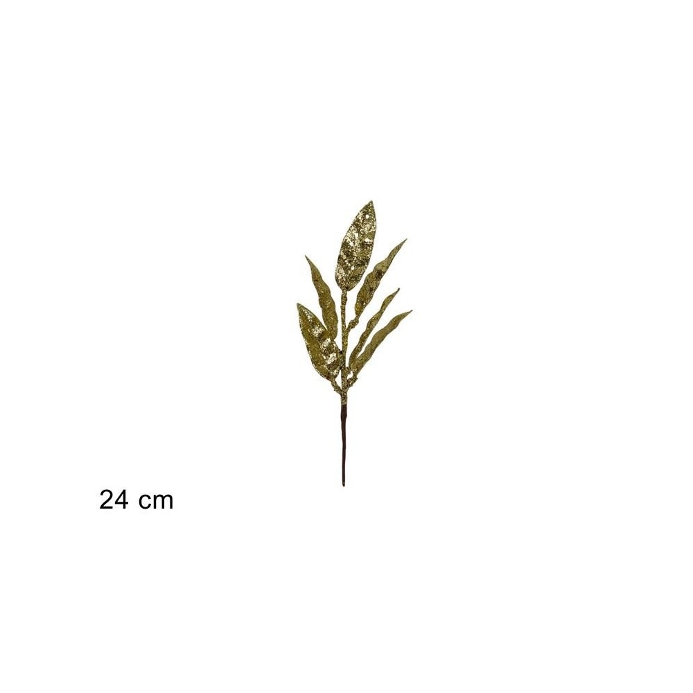 STELO FOGLIE GLITTERATE 24 CM ORO